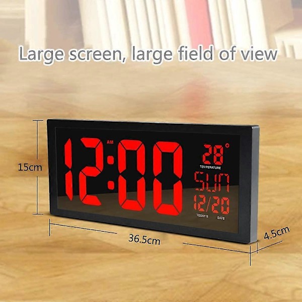 LED Digital Väggklocka, Stor Tyst Väckarklocka med Tid Kalender Datum och Temperatur Hängande eller Bordsdisplay för Hemmakontor Sovrum Gym Vardagsrum