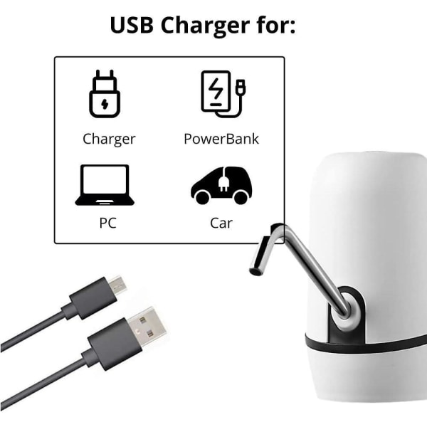 USB-oplader Automatisk flaskevandsdispenser med BPA-fri stålkonstruktion - Koldt vand, 1200mAh, 1,5L-18,9L Karafler og flasker, hvid