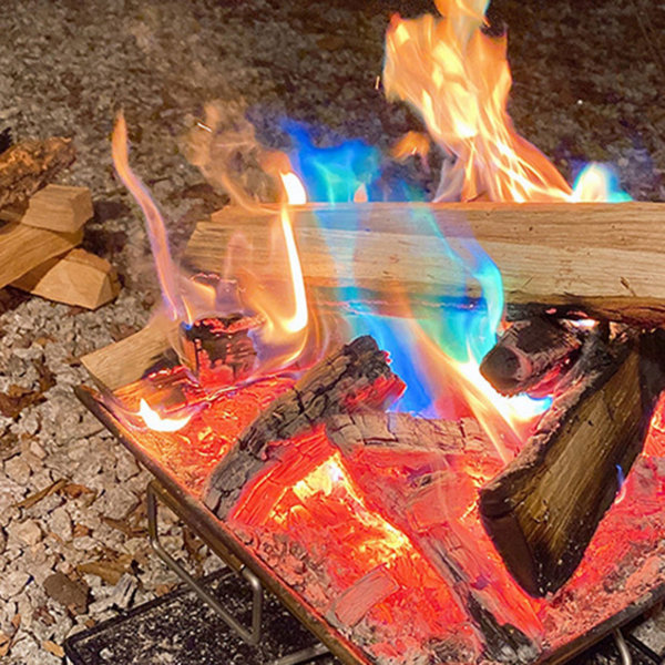 Farvet flammepulver, flammefarvepakker med langvarig pulserende flammefarve, pulver til ændring af flammefarve til indendørs og udendørs brug, 30 g