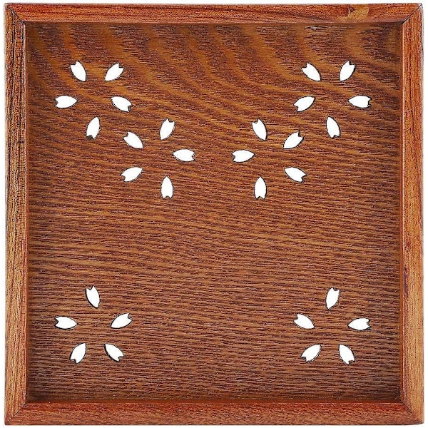Blomstermønstret tebrett i tre, hul serveringsbrett, matrett for forretter (18*18cm)