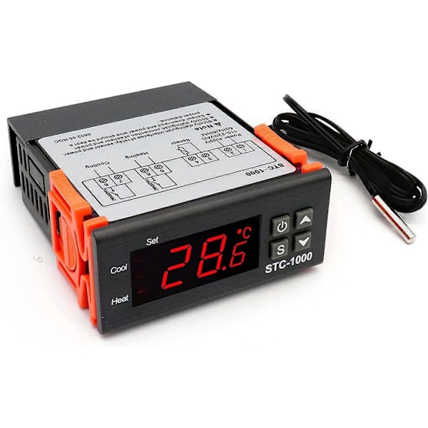 STC-1000 Digital Temperaturregulator 10A LED Display Temperaturregulator Termostat med Sensor (DC 12V)