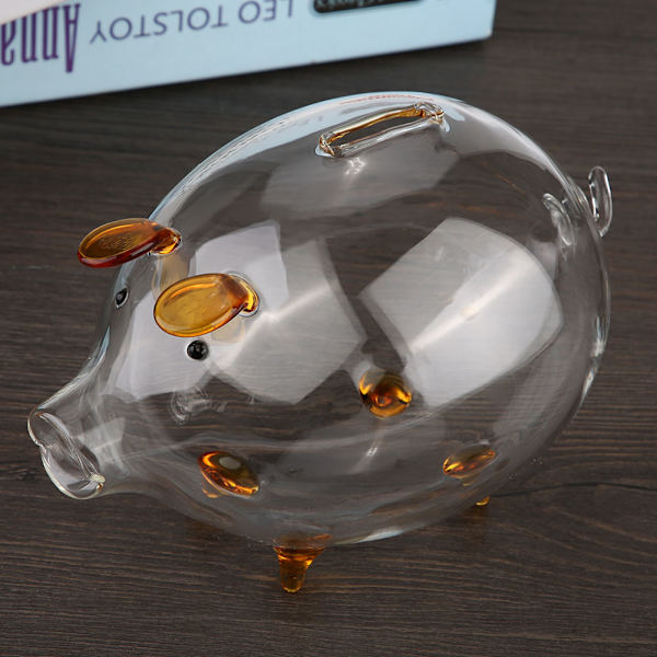 Transparent Glas Pig Mynt Saver Bank Piggy Pengar Sparlåda Barn Present