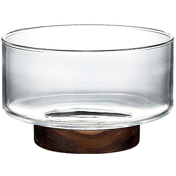 Fruktskål i glas, japansk stil, salladsbehållare, snacksskål, dessertskål med träfot
