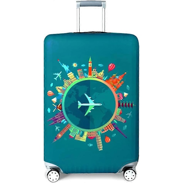 Rejse Bagage Cover Elastisk Kuffert Trolley Beskyttelsescover til 22-28 Tommer Bagage (Sendes med en gratis bagagemærke) (L, Grøn-Fly)