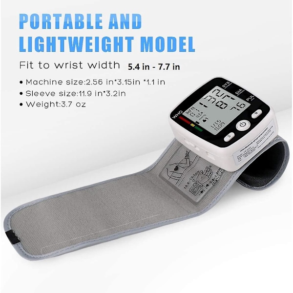 USB-laddningsbart handledsblodtrycksmätare med röstmeddelande och stor display