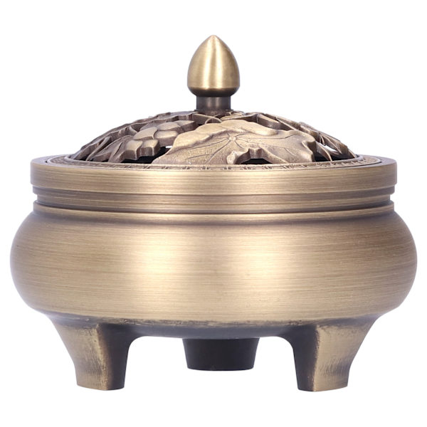 Antik Messing Røgelse Brænder Holder Med Låg 3-Benet Buddha Ornament Hjem Indretning
