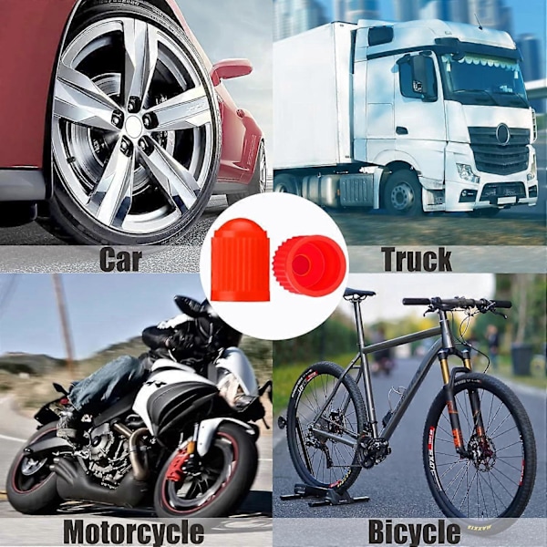 10 stk. Dækventilhætter, med O-tætningsring, Universal Støvhætter til SUV, Biler, Cykler, Motorcykler, Lufttæt Forsegling, (10 stk. Rød)