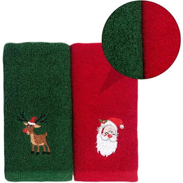 2 kpl Joulukäsi pyyhkeitä Joulukylpyhuoneen pyyhe käsille kasvoille kuntosalille (32*45cm, punainen, vihreä)