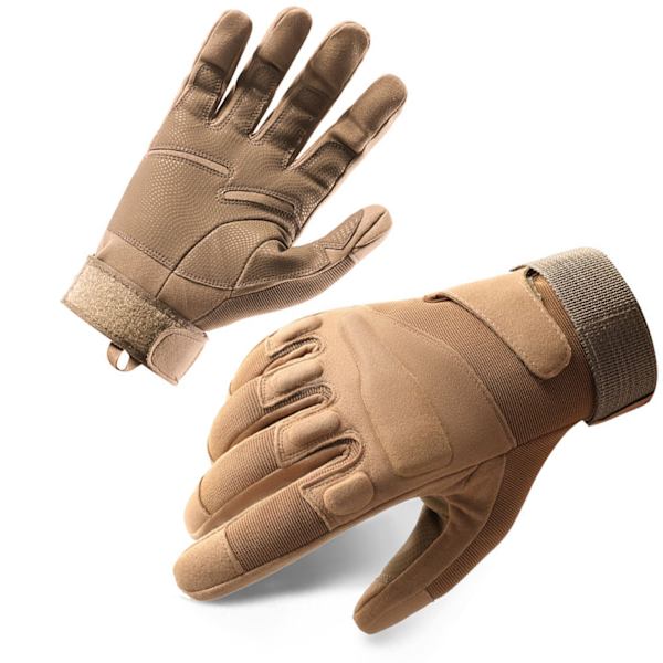 Beskyttende handsker fuld finger M størrelse mikrofiber læder åndbar vind bevis ridning handsker til udendørs træning sand farve