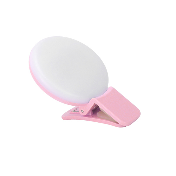 Mini telefonklips påfyldningslys USB genopladelig selfie ringlys til livestreaming (Pink )