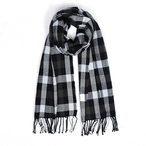 Varmt Rutemønster Dame Vinter Skjerf Og Skjerf Unisex Svart Og Grå