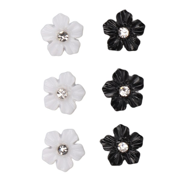 Nail art med 3D-blomma Svart Vit 5 Kronblad Blomma Nagelprydnader för DIY Nageldekoration
