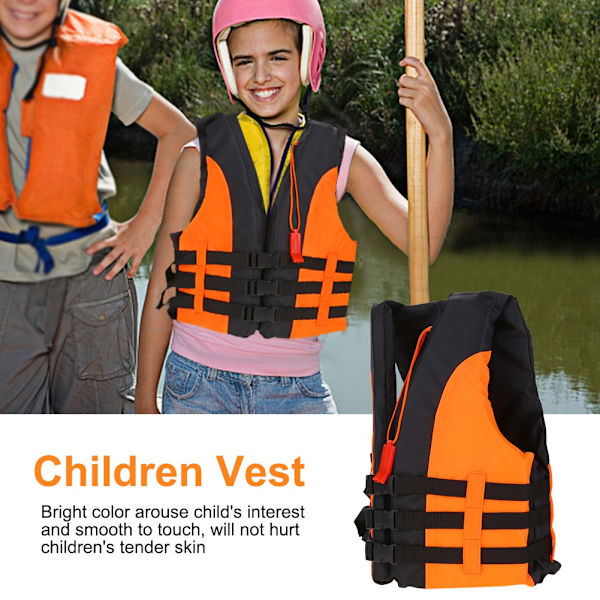 Børneredningsvest Børnesikkerhedsjakke med fløjte til svømning Bådsejlads Rafting (orange)