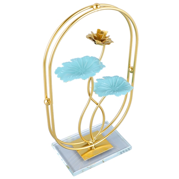 Järnlotusbladsprydnad med glasbas Utsökt elegant metallblad Skulptur Statyfigurer för heminredning