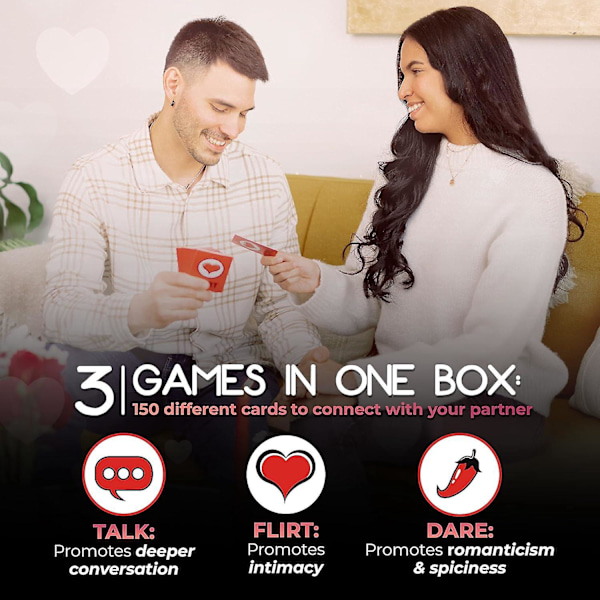 Romantiskt spel för par - Perfekta idéer för dejtkvällar - Present till par - Flickvän, Pojkvän, Nygifta, Fru eller Make. 3-i-1: Prata, Flirta, Våga.