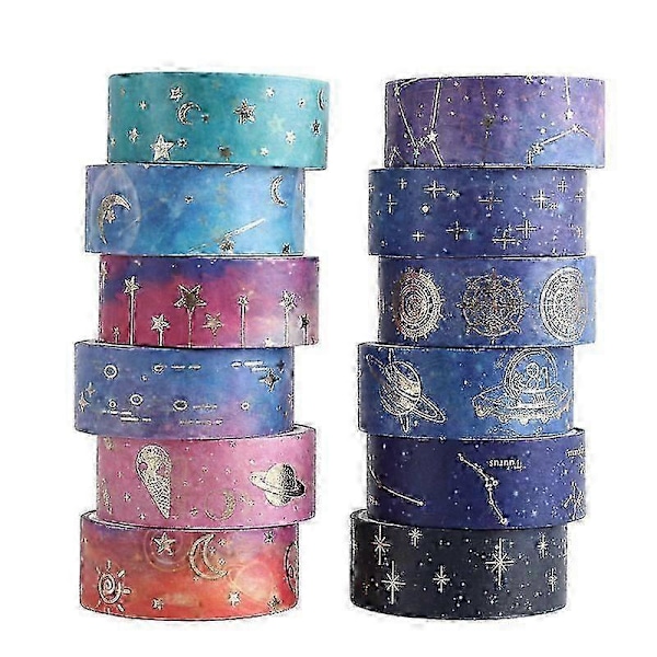 12 Rullar Washi Tejp, Stjärnklar Himmel Washi Tejp Dekorativ Papper Maskeringstejp Självhäftande Papper Maskeringstejp