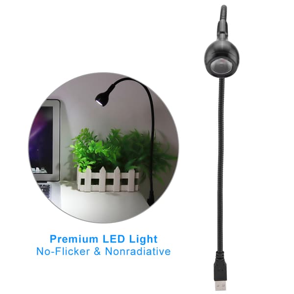 1W Lang Fleksibel Hals Bærbar USB LED-lys Natlæselampe (Sort+Varm Hvid)