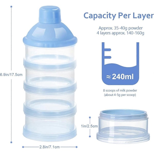 Mælkepulverdispenser, Formelbeholder, 4-lags Bærbar Mælkebeholder, Baby Snack Organizer til Rejser