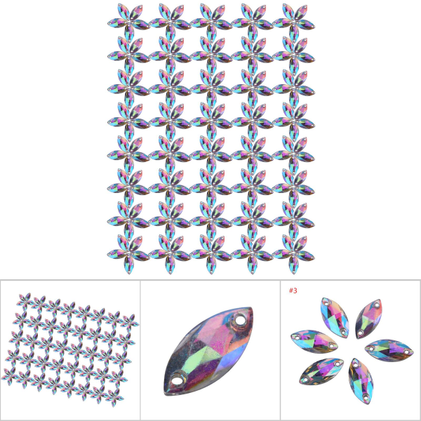 200 stk/pakke Flatback akrylharpikssyning skinnende krystal med hulhåndværkstilbehør (#3)