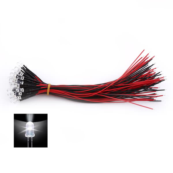 50 stk ferdigkoblede DC 9-12V 3 5 10mm vanntette LED-dioder Hvit Rød Blå Grønt Lys B