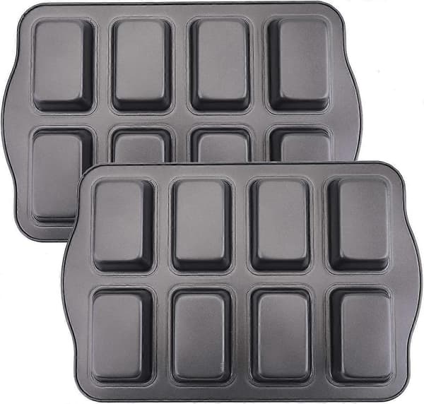 2-pak Mini Brødform - 8 Hulrum Non-Stick Mini Brød Bageform Brownie Kageform Brødforme Kulstofstål Bageform