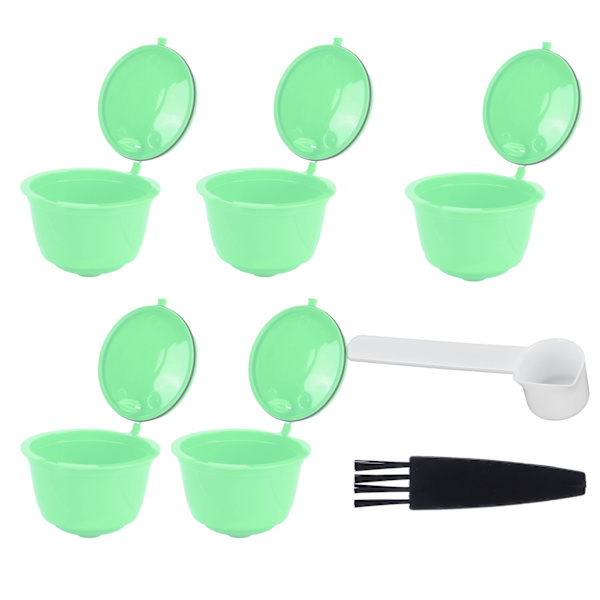 Kaffekapselset i rostfritt stål för DOLCE GUSTO-kaffemaskin (grön, 5 kapslar, 1 sked, 1 borste)