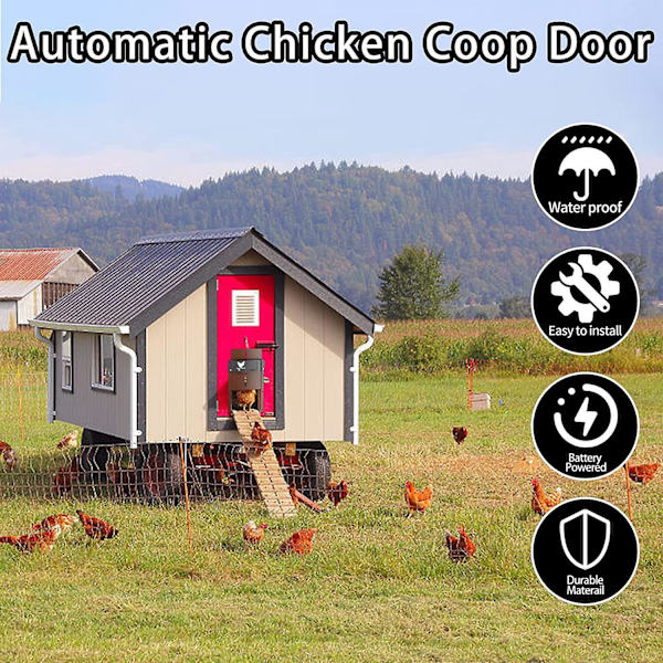 Automaattinen Chicken Coop -ovi valoanturilla ja paristokäytöllä