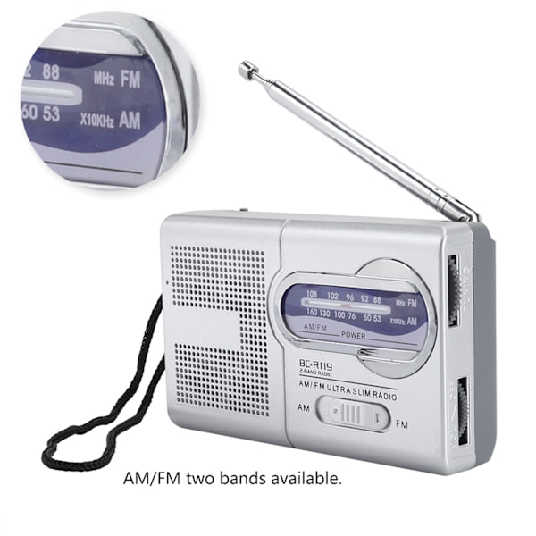 Multifunksjon Mini Pocket Am FM BCR119 Radio Høyttalermottaker Teleskopantenne