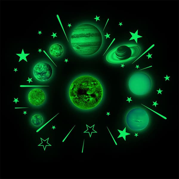 Självlysande solsystemplaneter fluorescerande väggdekaler planetdekaler takväggdekorationdekaler för barnrum