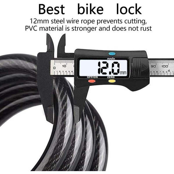 5-cifret smart kode cykellås for maksimal sikkerhed - 120 cm x 12 mm tyverisikringskabel til cykler, scootere, motorcykler, porte og klapvogne