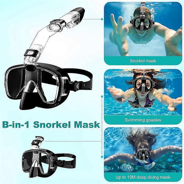 Snorkelmask Hopfällbar Dykmask Set Med Torr Och Kamerafäste, Anti-imma Professionell Snorkling G