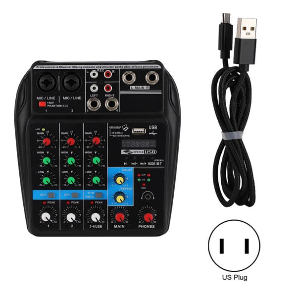 Mini USB Bluetooth lydkort 4-kanals mikser for husholdningsscene 100-240VUS