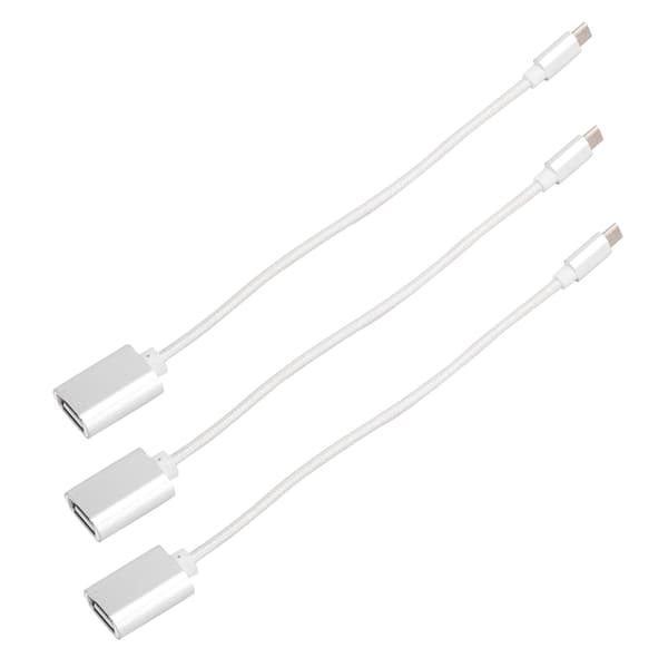 3 STK Vævet Stof Forstærket Stik Ingen Rust Glat Transmission USB Input Micro Output OTG Adapterkabel til AndroidSølv