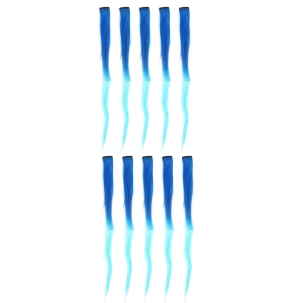 10 stk farget klips i hårpynt Gradient Langt rett syntetisk hårforlenger hårstykke for Cosplay Party Mørkeblå Gradient Lyseblå