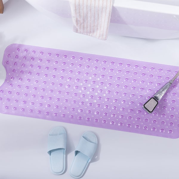 Badrum Duschmatta 40x100cm PVC Halkskydd Lång Remsa Duschmattor med Sugkoppar för Hem Lila