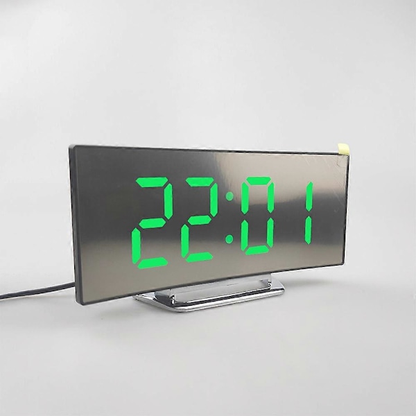 Digital Väckarklocka, 7\" LED Spegelskärm Väckning Vid Sängen, Snooze-läge (Grön)