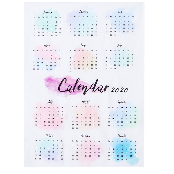 Färgglad väggkalender 2020, hängande kalender i tyg för hemmet, bakgrundsstudie, dekoration 50x70cm