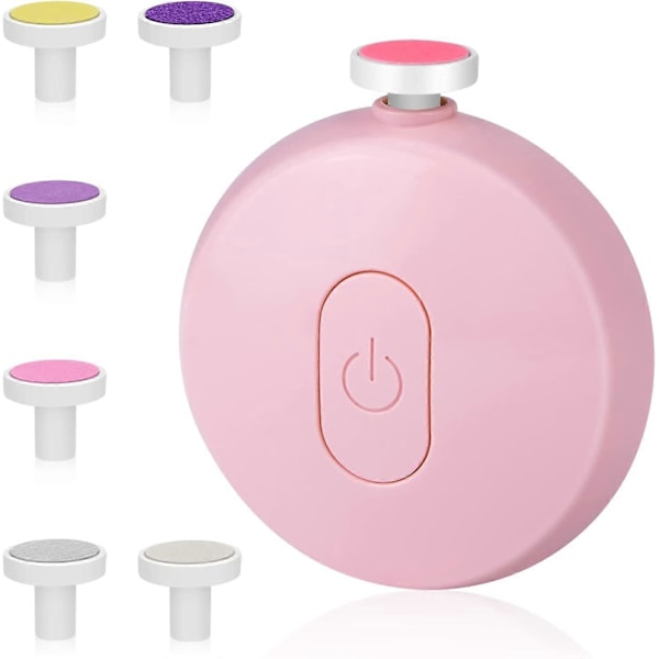 Elektrisk nagelfil för bebisar, batteridriven elektrisk nagelklippare för bebisar med 6 sliphuvuden för nyfödda, spädbarn, barn (Rosa)