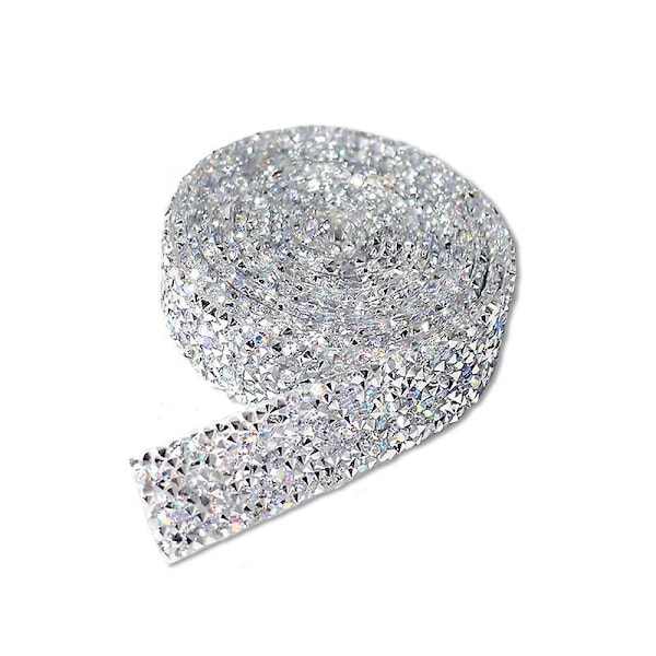 3cm Bredd Glittrande Lim-Back Crystal Rhinestone DIY Hantverk Diamant Bling Mesh Roll Sparkle Band för Bröllopsdekoration Tillbehör