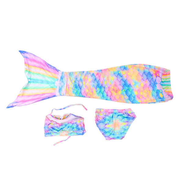 3PCS Barnbikini Set i Polyesterfiber, Tjejers Badkläder med Svans, 130 cm/51,2 tum
