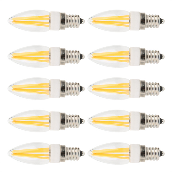 10 stk E12 Lang Filament Pære 3W AC110V Lysekrone Taklampe Pære Varm Hvit