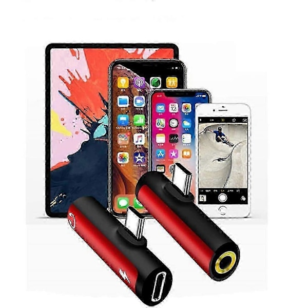 Hovedtelefonadapter, adapter splitter, lightning splitter, lydadapter Rød rund