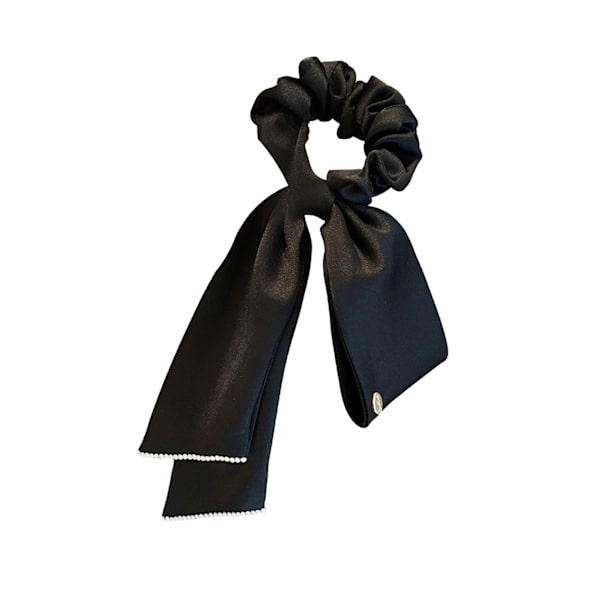 Bånd Satin Sløyfe Hår Scrunchies Elastisk Sikker Hold Elegant Satin Hestehale Holder for Jenter Kvinner Svart