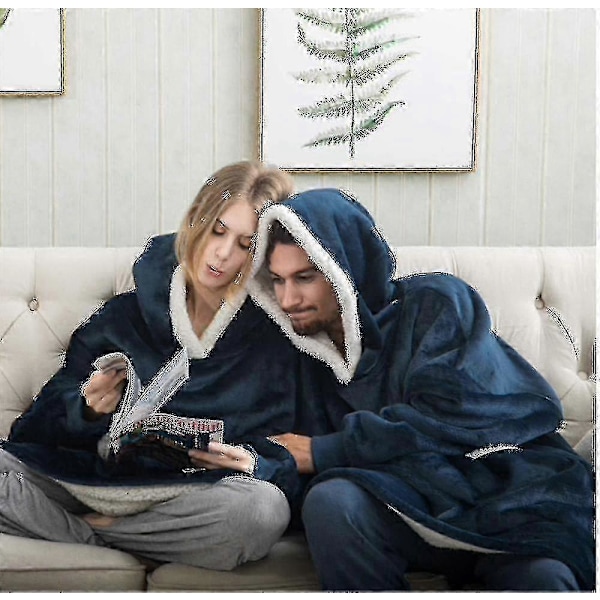 Blanket Sweatshirt Oversized Hoodie Bærbar Blanket Blød Varm Komfortabel Kæmpe Frontlomme - Ny SZJR navy