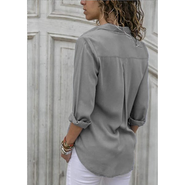 Chic Grey V-neck Chiffon Blouse for Women