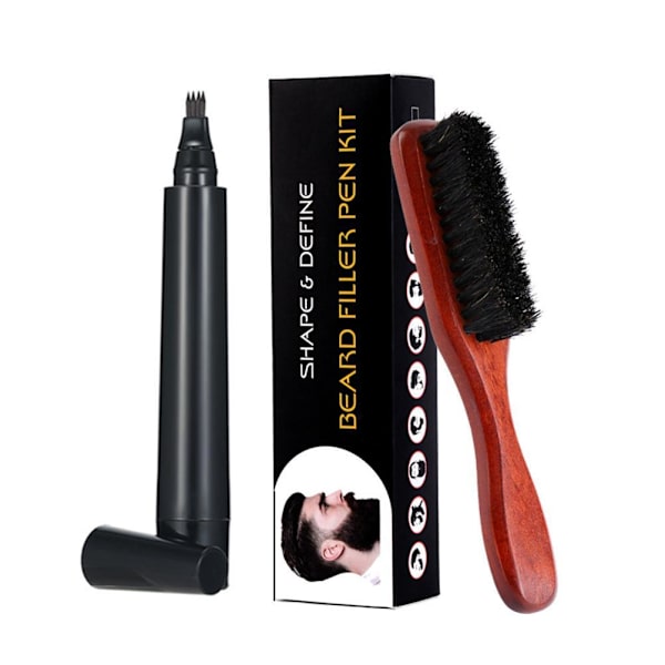 Skægfyldning Pen Blyant Vandtæt Skægfyldning Pen Kit 4 Tip Skægfyldning Blyant med Børste til Overskæg og Øjenbryn