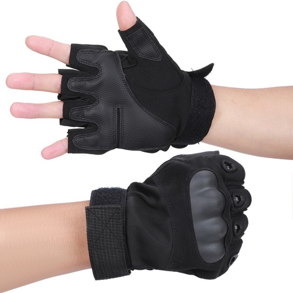 Pari mustia ulkopyöräilyn liukumattomia urheilulajeja, superkuitua, kulutusta kestävää silikonia, Fitness Tactics -taktiikoita Half Finger Gloves (Half Finger Gloves M)