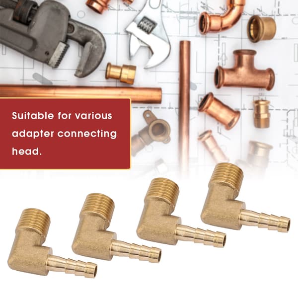 4 stk. Messing Han Gevind Albue Slangehale Barb Connector Fitting G1/4\" 6mm