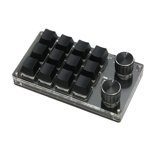 Mini-tastatur 12 taster 2 knapper USB- eller BT-forbindelse Blå switch Plug and Play Programmerbart tastatur til gaming kontor medier sort
