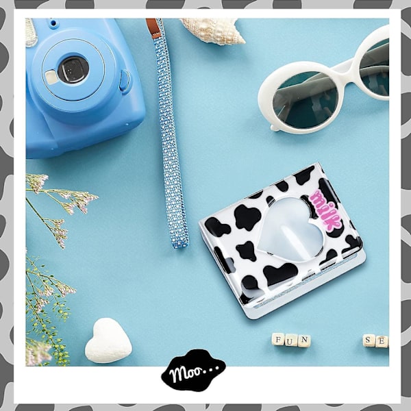 3-tommers Hollow Love Mini-fotoalbum med 40 lommer for oppbevaring av familiefoto og Kpop-perm for fotokort - Dairy Cow Design